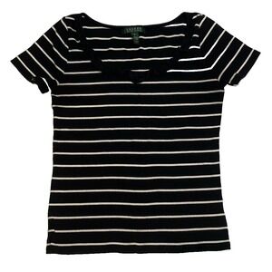 Ralph Lauren Striped Shirt Ruffle Neckline Women's Small 100% Cotton